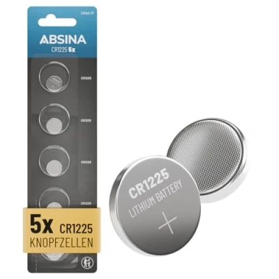 Afbeelding van ABSINA CR1225 Lithium knoopcellen, 3 V, lekvrij, lange levensduur, CR1225, 5 stuks