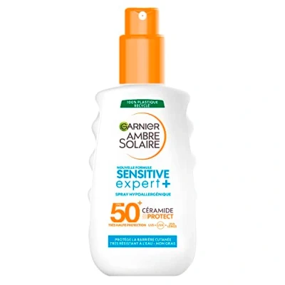 Afbeelding van GARNIER Ambre Solaire Sensitive Expert+ Zonnespray SPF 50+, beschermt tegen langdurige UVA, UVB en waterbestendig, verrijkt met keramiek, alle huidtypes, 150 ml