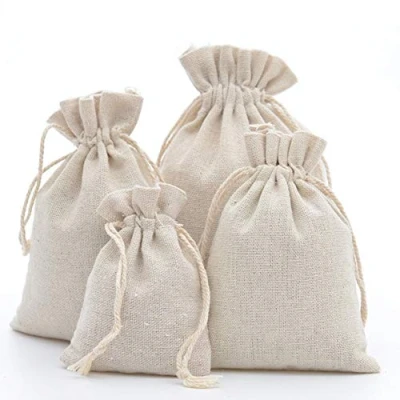 Afbeelding van DAHI katoenen zakjes 25 stuks, met koord, linnen zakjes, jute cadeauzakjes (14 x 19 cm)