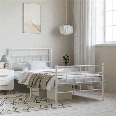 Afbeelding van vidaXL Bedframe met hoofd en voeteneinde metaal wit 100x190 cm