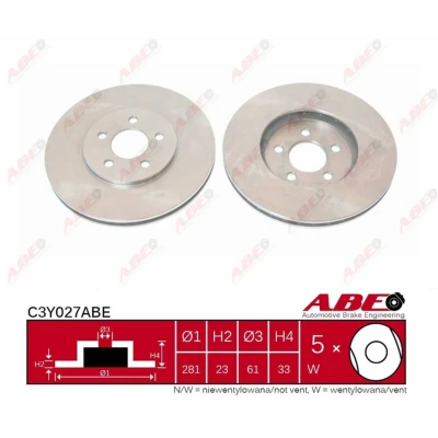 Afbeelding van ABE C3Y027ABE Remschijf Vooras 282,5 23 5 Geventileerd CHRYSLER: Sebring III Saloon, Stratus Convertible