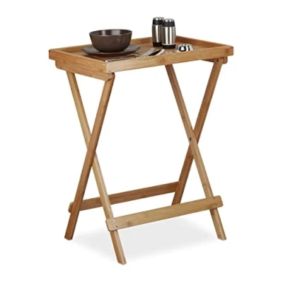 Afbeelding van Relaxdays bijzettafel met dienblad inklapbaar bamboe dienbladtafel koffietafel hout