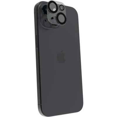 Afbeelding van Muvit, Cameradeksel Geschikt voor Apple iPhone 15 / Plus Schokbestendig Gehard Glas, Doorzichtig zwart