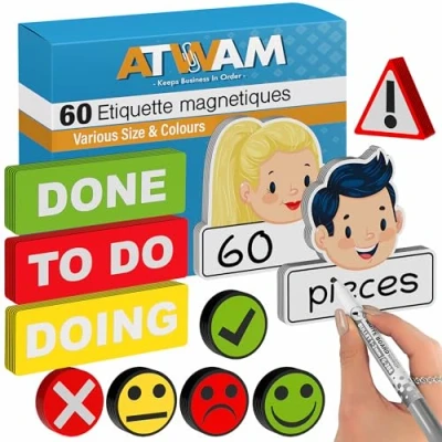 Afbeelding van ATWAM 60 delig Whiteboard Magneten voor Whiteboard, Magneetbord, Memobord of Magnetisch Tekenbord Herschrijfbare op Koelkast Post it Notes Scrum Mega Set Accessoires Smileys