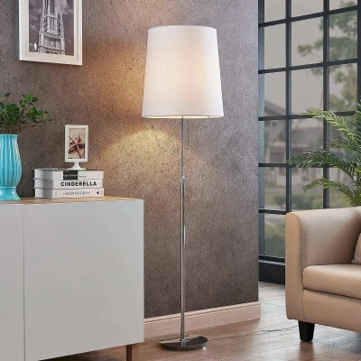 Afbeelding van Lucande vloerlamp 1licht metaal, stof H: 155 cm E27 chroom, wit