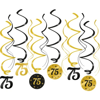 Afbeelding van Hangdecoratie Swirls 75 jaar Classy 70x14cm 6 stuks