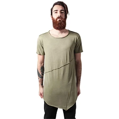 Afbeelding van Urban Classics LONG OPEN EDGE Front ZIP TEE Tshirt print, Heren, Maat: Medium, Lightolive