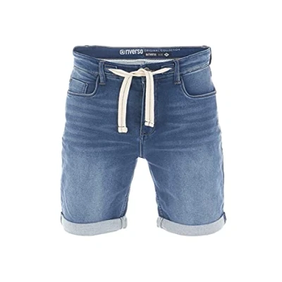 Afbeelding van riverso RIVPaul Jeansshorts voor heren, bermuda stretch, katoen, grijs, blauw, zwart, maten 30, W31, W32, W33, W34, W36, W38, W40, W42, Middle Blue Denim (M48), 44