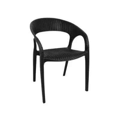 Afbeelding van Bolero Kunststof Rotan Stoel met Armleuning Zwart ( Set van 4 )