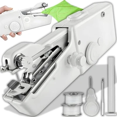 Afbeelding van Naaimachine elektrische mini met 3 draadspoelen, draagbare handnaaimachine eenvoudig te bedienen, naaimachine, handheld naaiset, reisnaaiset, thuis handnaaimachine, wit