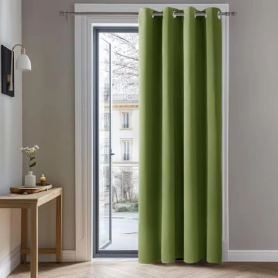 Afbeelding van Deconovo warmte isolerende verduisterende gordijnen, gordijnen voor de slaapkamer van meisjes, modern ontwerp met oogjes, 132x214 CM (breedte x hoogte), groen, 1delig