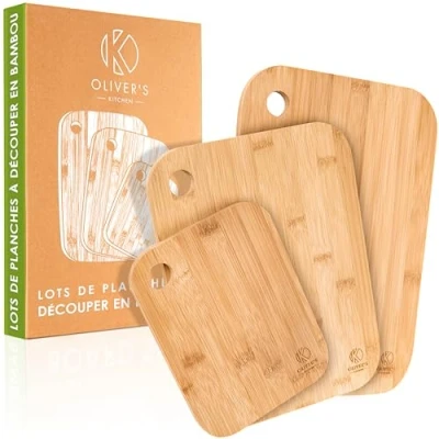 Afbeelding van Oliver&#039;s Kitchen 3 x set houten snijplanken verschillende maten voor elke gelegenheid prachtig ontworpen, duurzaam en hard dragen 100% natuurlijke biologische bamboe gemakkelijk schoon te maken