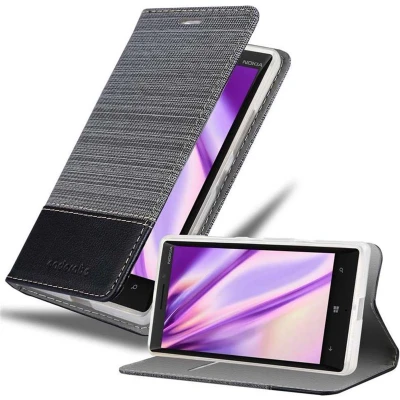 Afbeelding van Cadorabo Hoesje geschikt voor Nokia Lumia 929 / 930 in GRIJS ZWART Beschermhoes met magnetische sluiting, standfunctie en kaartvakje Book Case Cover Etui