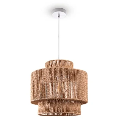 Afbeelding van Paco Home Hanglamp voor eettafel, eetkamer, papier, bohemian, E27 lamp, rotan, kleur: zwart (Ø 40 cm), lamptype, Hanglamp,