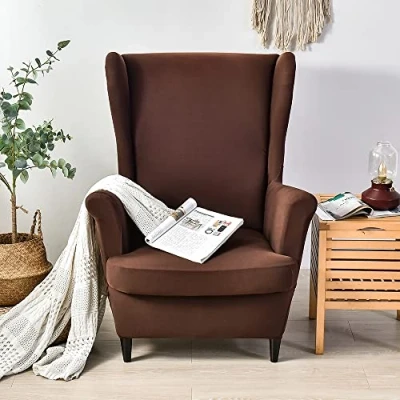 Afbeelding van CHNSHOME Hoes voor oorfauteuil, 1 zits, rekbaar, overtrek 2 delig, poef, lichtgrijs