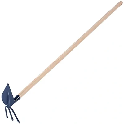 Afbeelding van KADAX Metalen schoffel met lange houten steel, dubbele voor de tuin, het losmaken, luchten en wieden van grond, karcler (lang, hartvorm 3 tanden, handvat)