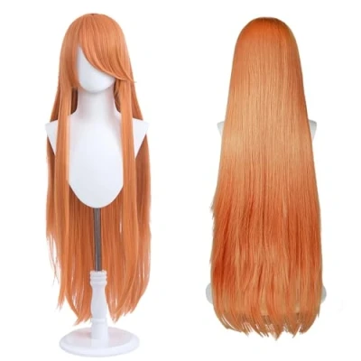 Afbeelding van Pruik 100 cm lang, universeel anime kostuum, perfect voor feestjes, dagelijks gebruik, festivals en Halloween, ideaal tv, film personages cosplay (oranje)