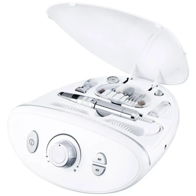 Afbeelding van Beurer MP 100 Manicure en pedicureapparaat Elektrische nagelvijl Nagelfrees 10 Opzetstukken Max 20.000 omw/min Netvoeding Traploos instelbaar Beschermkap Opbergstation Adapter opbergvak
