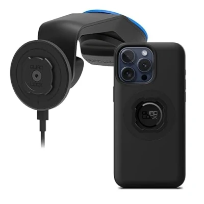 Afbeelding van Quad Lock Zuignap telefoonhouderset voor voorruit en dashboard met MAG V2 draadloze oplaadkop iPhone 15 Pro Max telefoonhoes