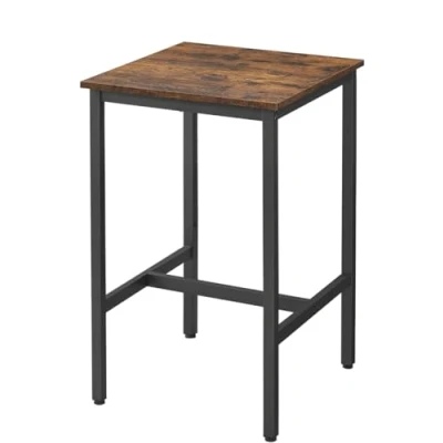 Afbeelding van Hoppa! bartafel, hoge keukentafel, lessenaar met stabiel stalen frame, 60x60x92 cm (LxBxH), eenvoudige montage, keuken, industriele stijl, vintage bruin zwart