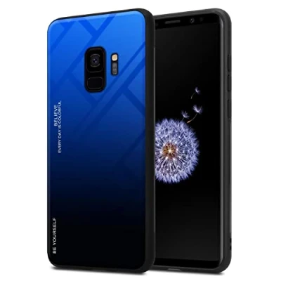 Afbeelding van Cadorabo Hoesje geschikt voor Samsung Galaxy S9 in BLAUW ZWART Tweekleurige beschermhoes van TPU silicone Case Cover en achterzijde gehard glas