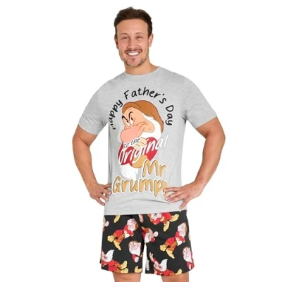 Afbeelding van Disney Korte pyjama voor heren, zacht en ademend, katoen, nachtkleding set, Grijs/Zwart
