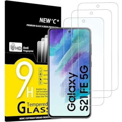 Image de NEW&#039;C Lot de 3, Verre Trempé pour Samsung Galaxy S21 FE 5G, Film Protection écran Anti Rayures sans Bulles d&#039;air Ultra Résistant (0,33mm HD Transparent) Dureté 9H Glass