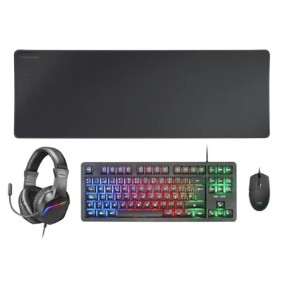 Afbeelding van Mars Gaming MCP RGB3 Toetsenbord Set Vast RGB + Mouse Flow 3200 DPI Over Ear Headset XXL Muismat, Zwart, Franse taal