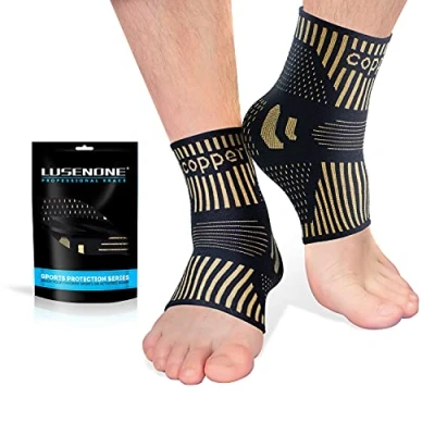 Afbeelding van Paar koperen compressie enkelbeschermers voor mannen en vrouwen plantaire fasciitis, enkelverstuiking, achillespees, pijnverlichting, herstel, sport