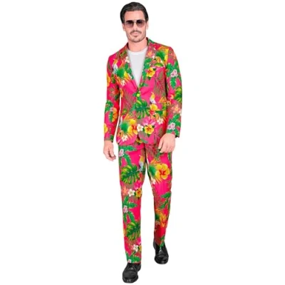 Afbeelding van Widmann Hawaii &amp; Carribean Tropisch Kostuum Copacabana Neon Party Roze Man Medium Carnavalskleding Verkleedkleding