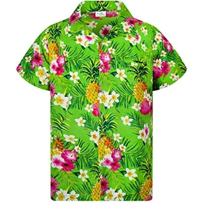 Afbeelding van King Kameha Funky Hawaïhemd voor heren, korte mouwen, voorzak, Hawaii print, ananas, bloemenprint, pineapple flowers groen