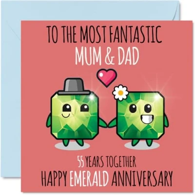 Afbeelding van Schattige smaragd bruiloft verjaardagskaart voor mama en papa 55 jaar samen wenskaarten 55e huwelijksverjaardag papa, mama, 145 mm x vijfenvijftigste