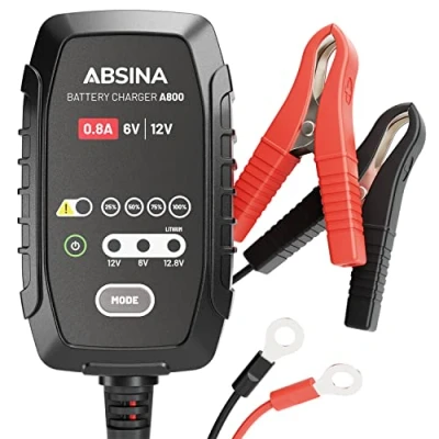 Afbeelding van ABSINA Oplader voor motoraccu volautomatische onderhoudslader loodaccu 6 V en 12 tot 26 Ah / 12,8 lithium 15