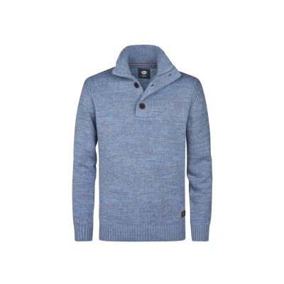 Afbeelding van Petrol Industries Heren Trui Gebreide Regular Fit Opstaande Kraag Katoen Truien Pullover Blauw Maat XXXL