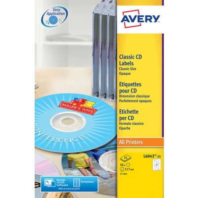 Afbeelding van Etiket Avery L6043 25 CD wit 50stuks