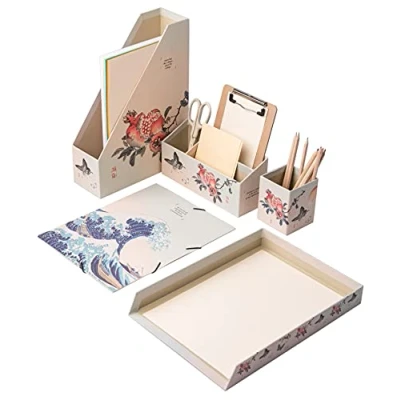 Afbeelding van Grupo Erik Japanse kunst bureau organizer Multifunctionele kartonnen opslag Inclusief: potloodhouder, klapmap, tijdschriftenhouder, brievenbakje