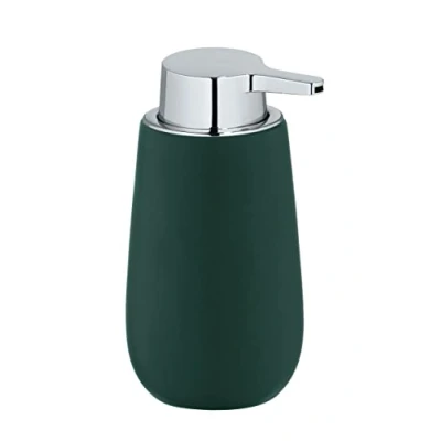 Afbeelding van zeepdispenser Badi, navulbare vloeibare van hoogwaardig keramiek met mat oppervlak, pompkop robuust kunststof, inhoud 320 ml, 9,5 x 16 8 cm, donkergroen