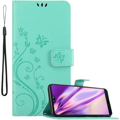Afbeelding van Cadorabo Hoesje geschikt voor Huawei P20 in BLOEMEN TURKOOIS Beschermhoes bloemmotief met magnetische sluiting, standfunctie en kaartsleuven Book Case Cover Etui