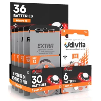Afbeelding van Rayovac Extra Advanced 13 hoorapparaatbatterijen, 36 batterijen: 30 + 6 hoorapparaten