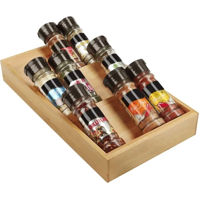 Afbeelding van Kurtzy Houten Bamboe 3 Laags Keuken Kruiden Lade Inleg Organiser Rek Bak Schuine Opslag Voor Kastplank of Lades Zout, Potjes, Vitamines &amp; Supplementen