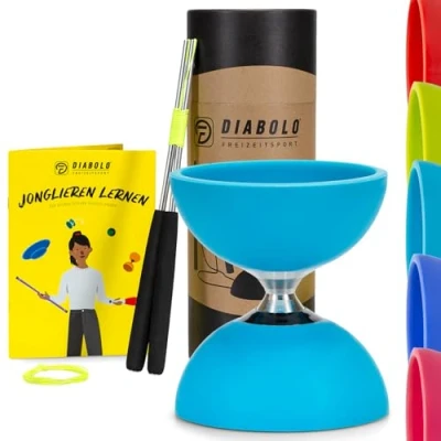 Afbeelding van diabolo Freizeitsport Pro jongleerset met kogelgelagerde (turquoise), aluminium staafjes, reservekoord (160 cm) en gedrukte handleiding (mogelijk niet beschikbaar in het Nederlands) incl