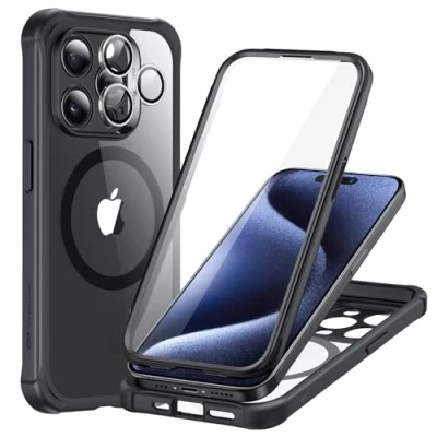 Afbeelding van ESR Armor Series beschermhoes voor iPhone 15 Pro Max, 1 set individuele lensbescherming, compatibel met MagSafe telefoonhoes, bescherming van militaire kwaliteit, krasbestendig, serie