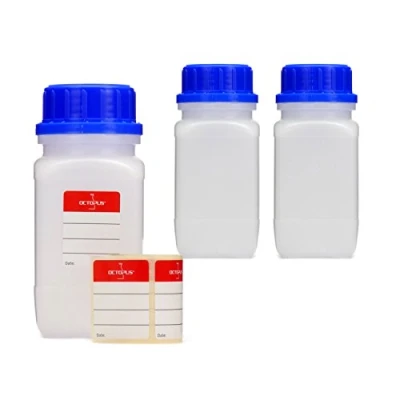 Afbeelding van Octopus 3 x 350 ml flessen met brede hals banden en schroefdop, chemische fles, laboratoriumfles deksel als opbergvak voor laboratorium, keuken of hobby