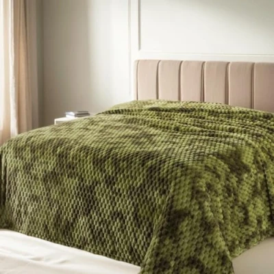 Afbeelding van HOZY Fleecedeken, 230 x 270 cm, olijfgroen, zacht en warm, 350 g/m², deken voor tweepersoonsbed, flanel, sprei sofa, omkeerbaar, dubbelzijdig
