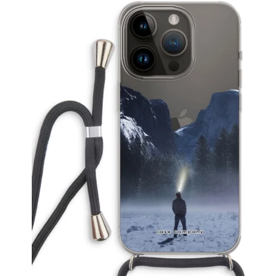 Afbeelding van Case Company® hoesje met Koord geschikt voor iPhone 14 Pro Wanderlust Telefoonhoesje Zwart Extra Bescherming aan alle Kanten en Over de Schermrand