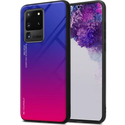 Afbeelding van Cadorabo Hoesje geschikt voor Samsung Galaxy S20 ULTRA in PAARS ROOD Tweekleurige beschermhoes van TPU silicone Case Cover en achterzijde gehard glas