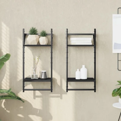 Afbeelding van Wandschappen 2 laags met stangen st 30x25x65 cm zwart