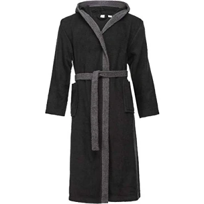 Afbeelding van Ladeheid Heren Badjas met Capuchon 100% Katoen Wasmachine bestendig Badstof Zwart/Donkergrijs S LA LA40 190 DG