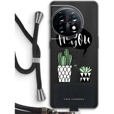 Afbeelding van Case Company® hoesje met Koord geschikt voor OnePlus 11 Hey you cactus Telefoonhoesje Zwart Bescherming aan alle Kanten en Over de Schermrand