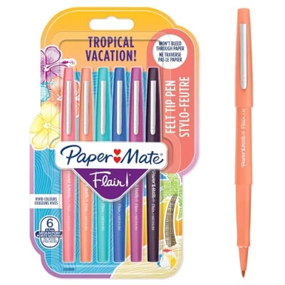 Afbeelding van Paper Mate Flair viltstiften Medium punt (0,7 mm) Diverse tropische vakantiekleuren 6 stuks